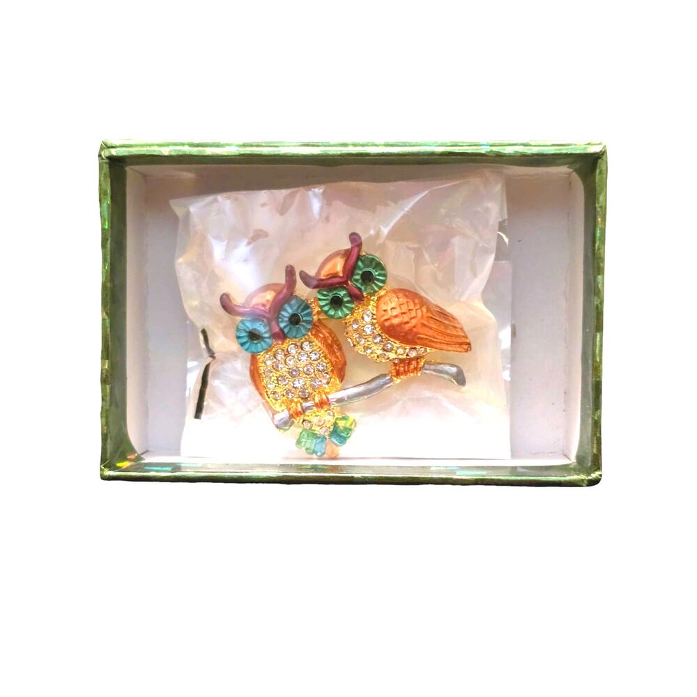 Owls Perched on a Limb Brooch Pin NWT